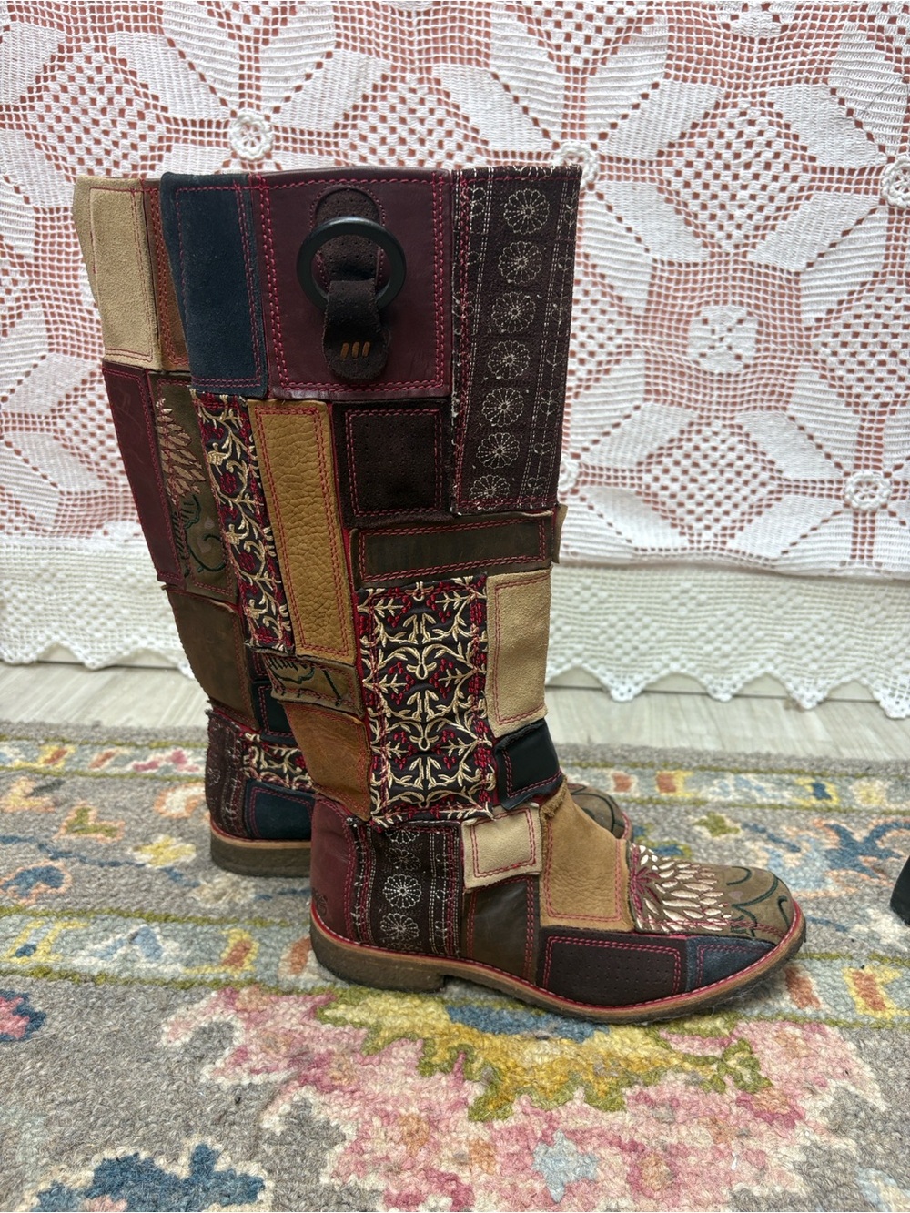Timberland Limited Edition Patchwork Leather Boots Size 7M Y2K Boho - Picture 12 of 12